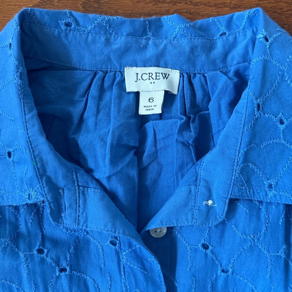 J. Crew blue embroidered eyelet shirt dress - Picture 3 of 6